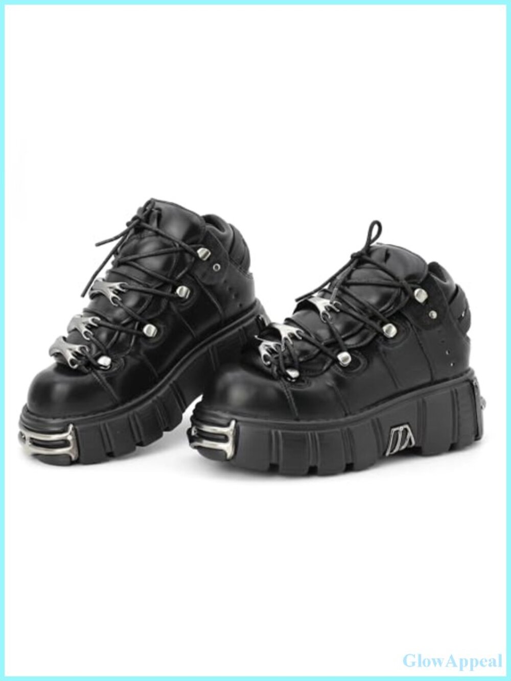 Women's Waterproof Synthetic Leather Platform Goth Ankle Boots, Lace-up Punk